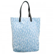 Blue Linen Tote with Leather Straps